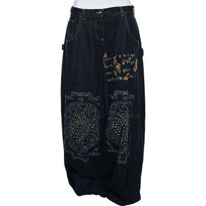 Just Cavalli Navy Blue Painted Denim Flared Leg Jeans L